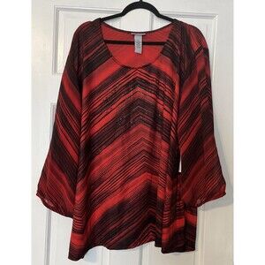 Catherines Tunic Top Womens 4X Red Breaded Geometric Stretch Comfort Office
